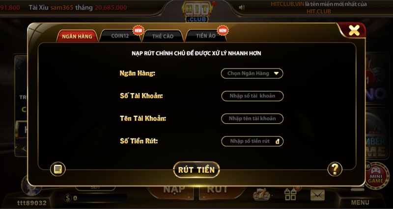 HitClub ưu tiên rút tiền đơn giản, nhanh chóng